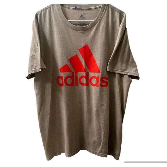 Adidas Men's Tan/Red Climate Perfrmance Tee Logo Short Sleeve T-Shirt Size XL - Picture 1 of 5